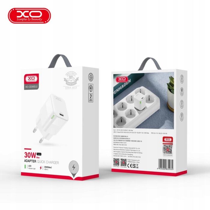 XO ładowarka sieciowa CE06 PD 30W 1x USB-C biała - obrazek 2