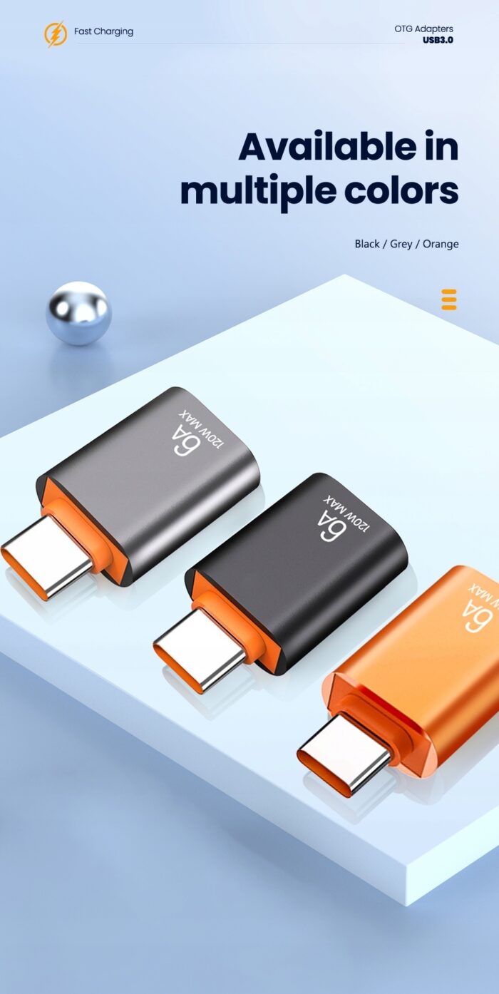 OTG USB 3.0 USB_A do USB_C czarny 6A metalowa powłoka - obrazek 3