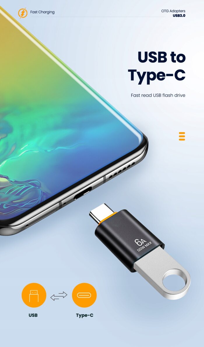 OTG USB 3.0 USB_A do USB_C czarny 6A metalowa powłoka - obrazek 5