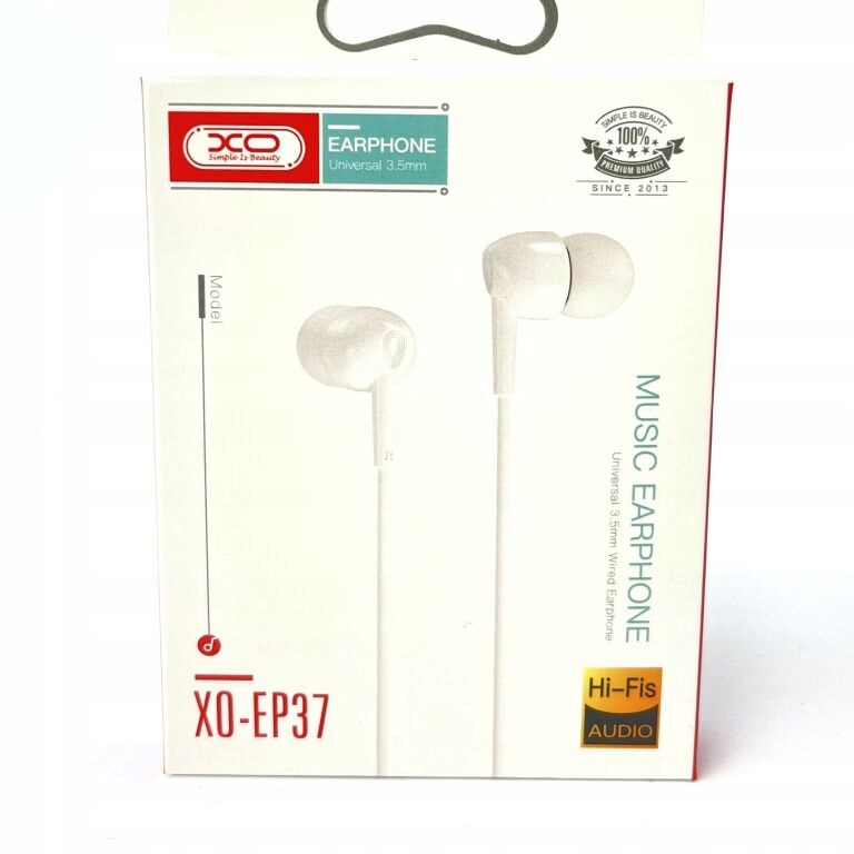 XO Słuchawki przewodowe EP37 jack 3,5mm dokanałowe białe - obrazek 3