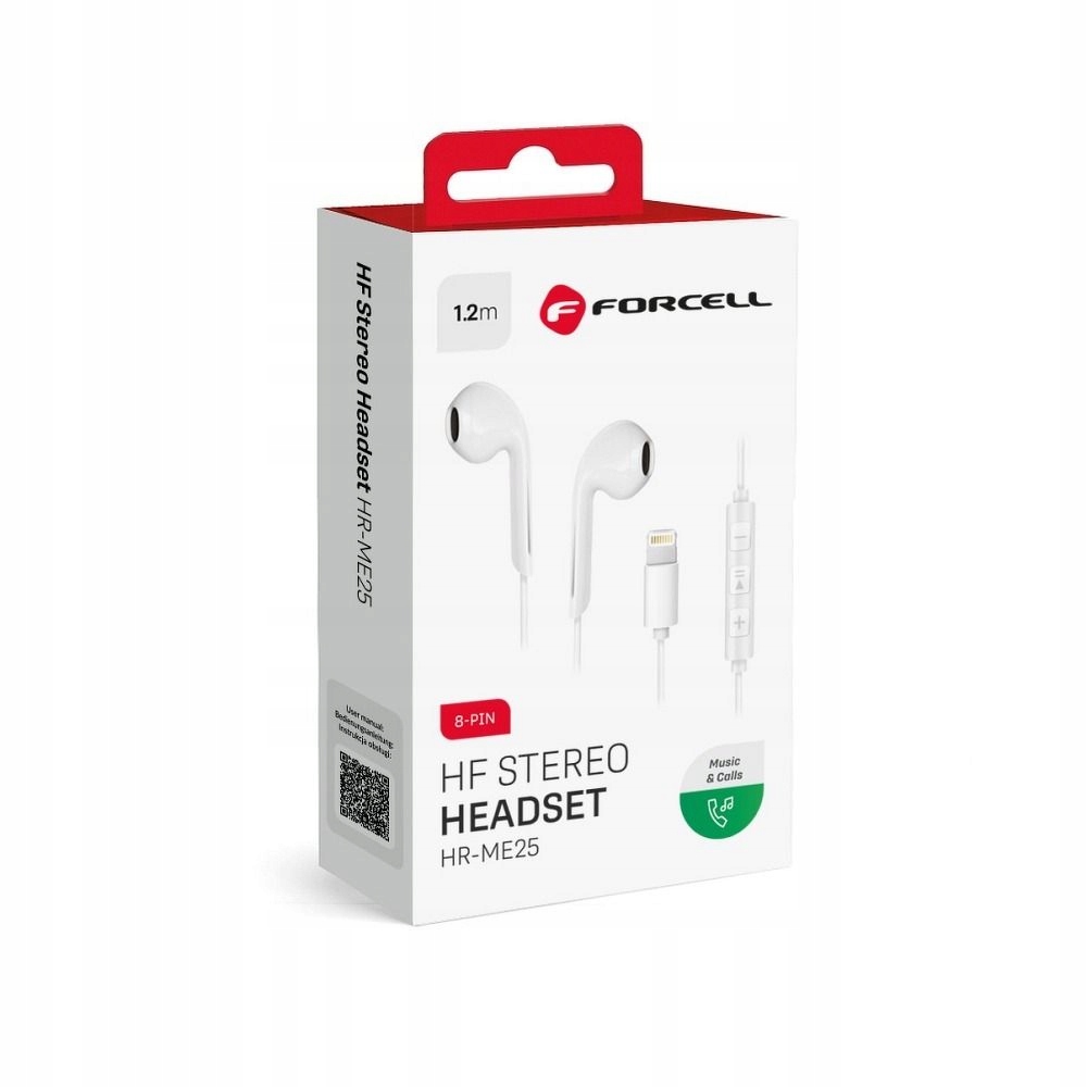 FORCELL słuchawki Stereo do Apple iPhone Lightning 8-pin biały HR-ME25 - obrazek 3