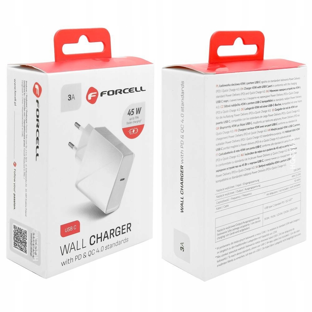 Ładowarka sieciowa USB-C 45W 3A PD QC 4.0, szybkie ładowanie, Typ C Forcell - obrazek 7