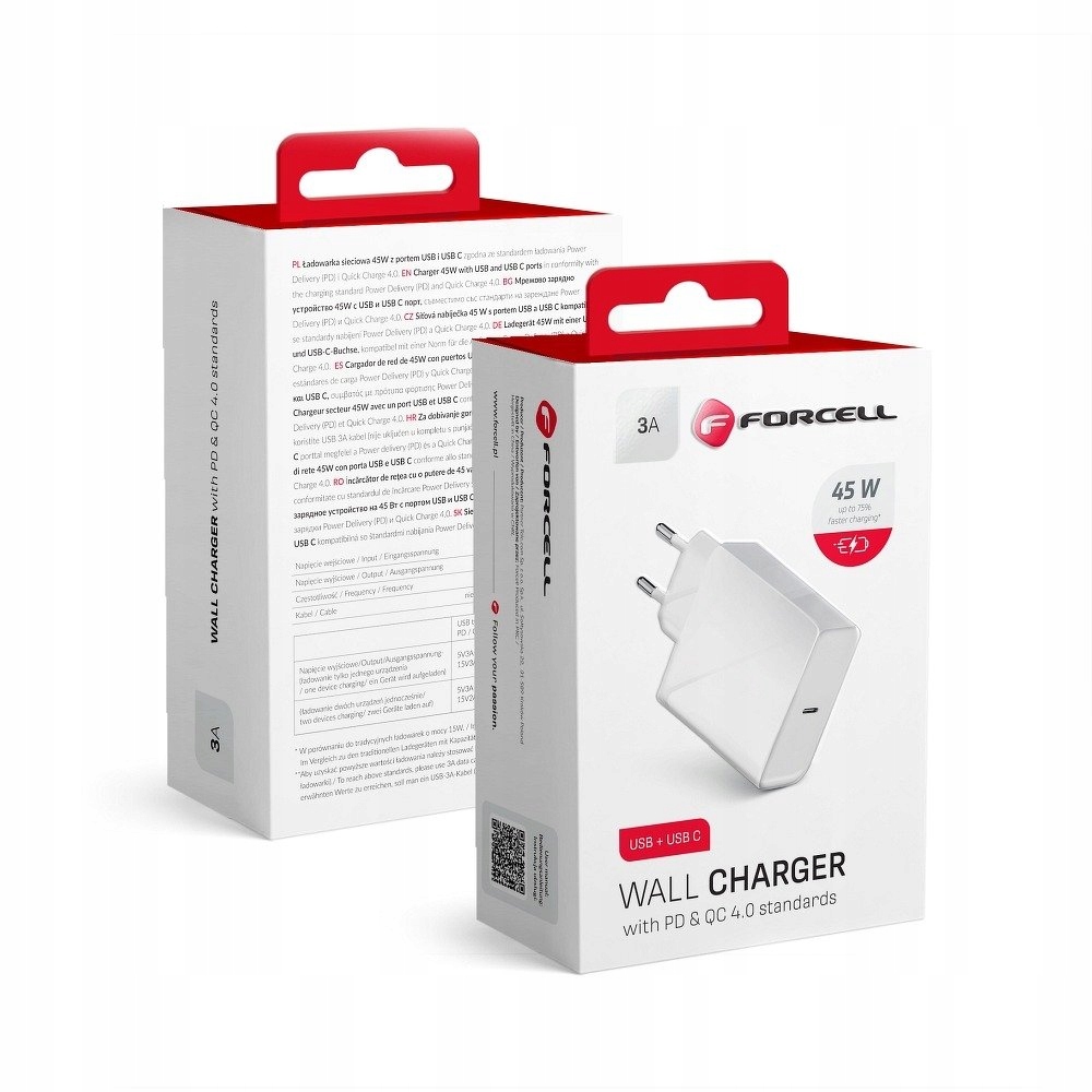 Ładowarka sieciowa USB-C 45W 3A PD QC 4.0, szybkie ładowanie, Typ C Forcell - obrazek 8
