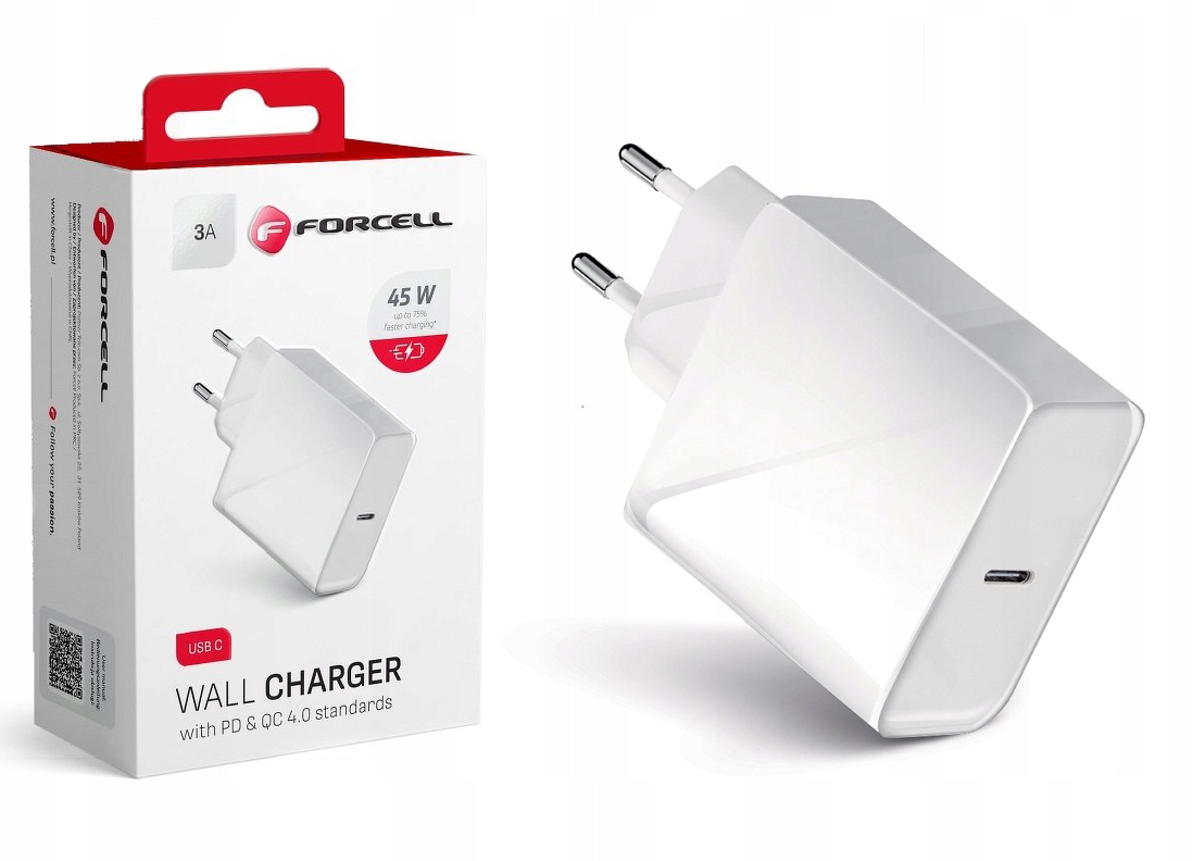 Ładowarka sieciowa USB-C 45W 3A PD QC 4.0, szybkie ładowanie, Typ C Forcell - obrazek 10