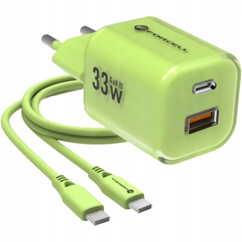 Ładowarka sieciowa 33W GaN USB-C, USB-A + kabel 1m Forcell kompaktowa mocna