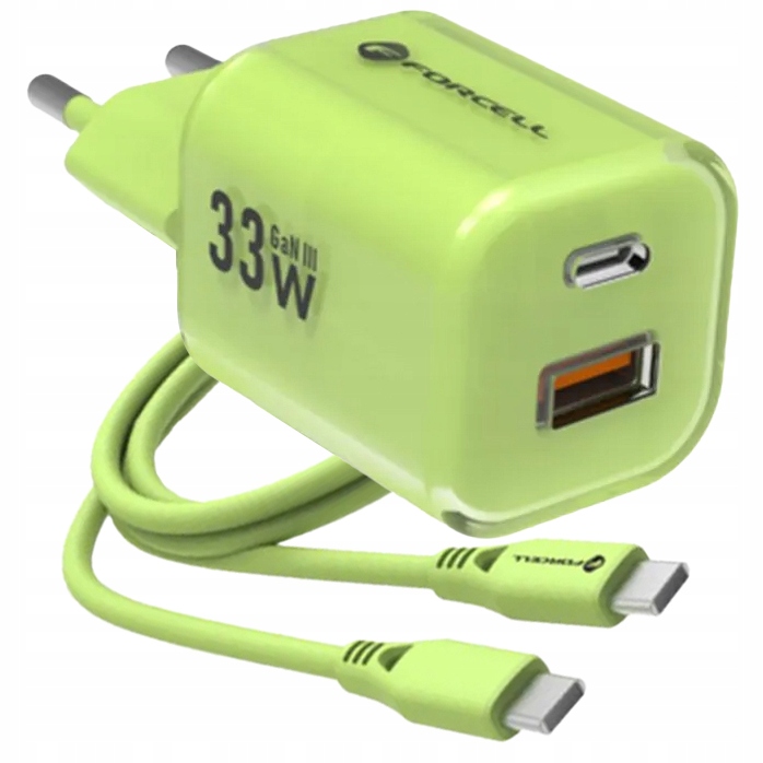 Ładowarka sieciowa 33W GaN USB-C, USB-A + kabel 1m Forcell kompaktowa mocna - obrazek 7