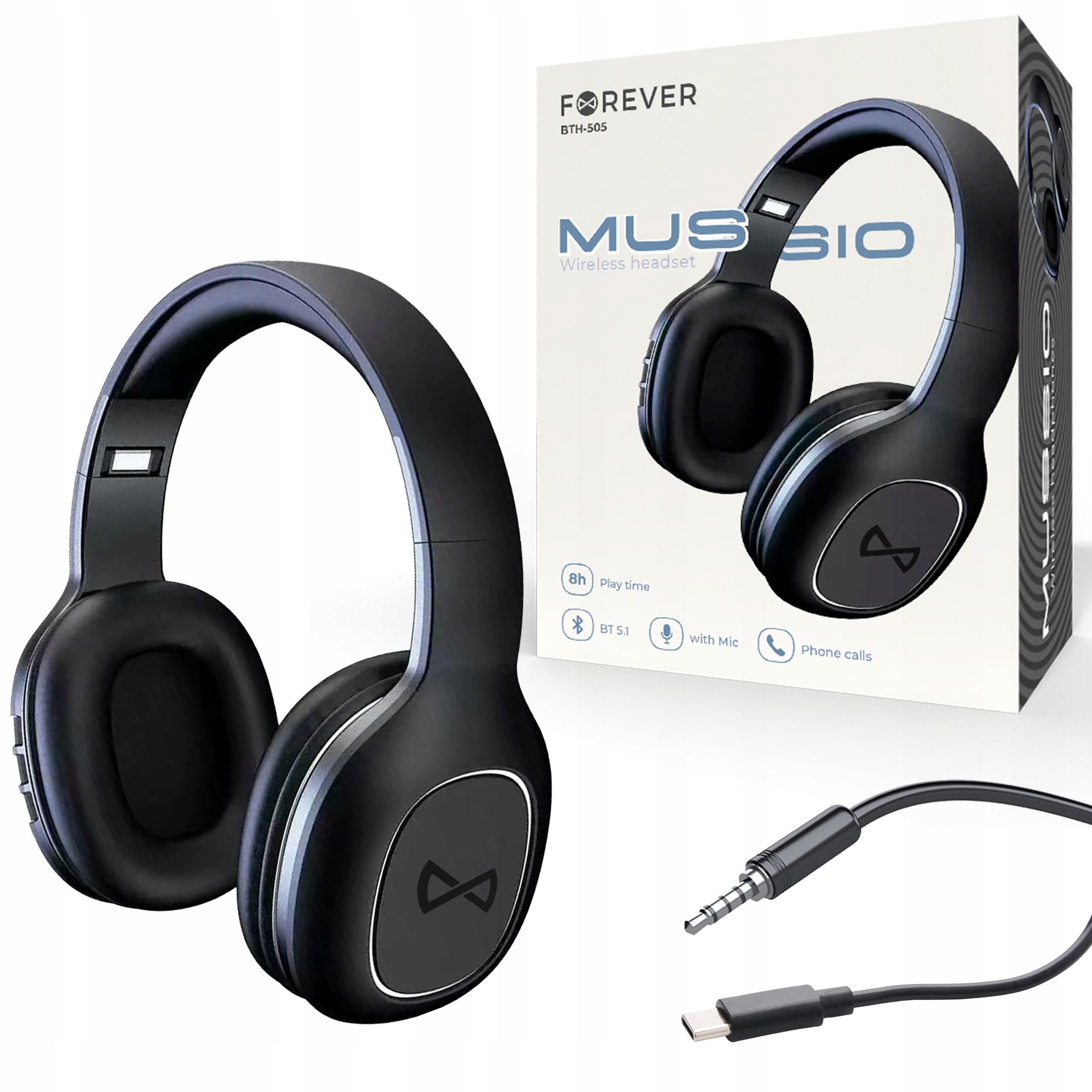 Słuchawki bezprzewodowe Forever BTH-505 nauszne czarne Bluetooth - obrazek 2