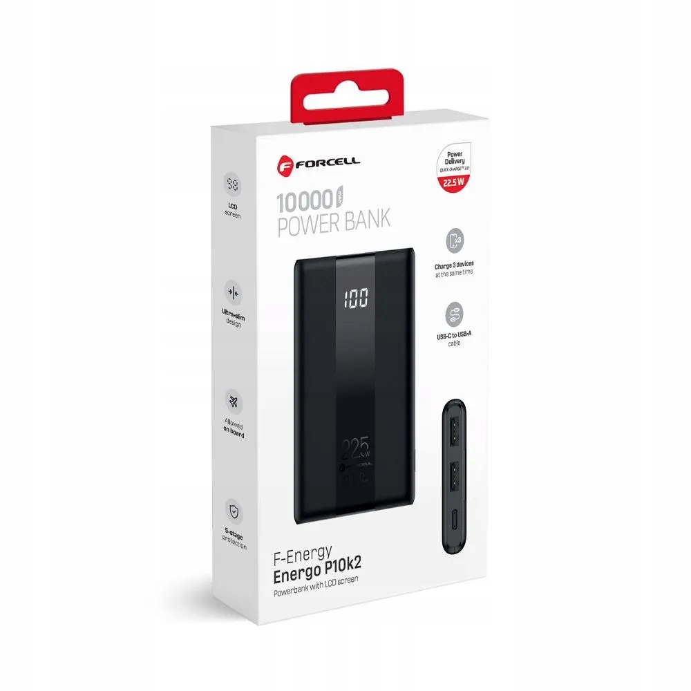 Powerbank Forcell F-Energy Energo P10K2 QC3.0 PD 3A 22,5W 10000 mAh czarny - obrazek 7
