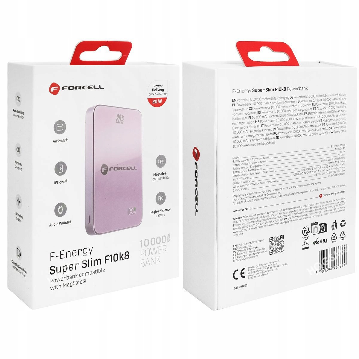 Powerbank z MagSafe Forcell SuperSlim QC4.0 PD3.0 15W 10000 mAh fioletowy - obrazek 7