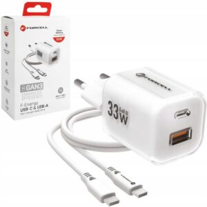 ZESTAW SZYBKA ŁADOWARKA SIECIOWA USB-A TYPE-C + KABEL USB-C 33W Biała