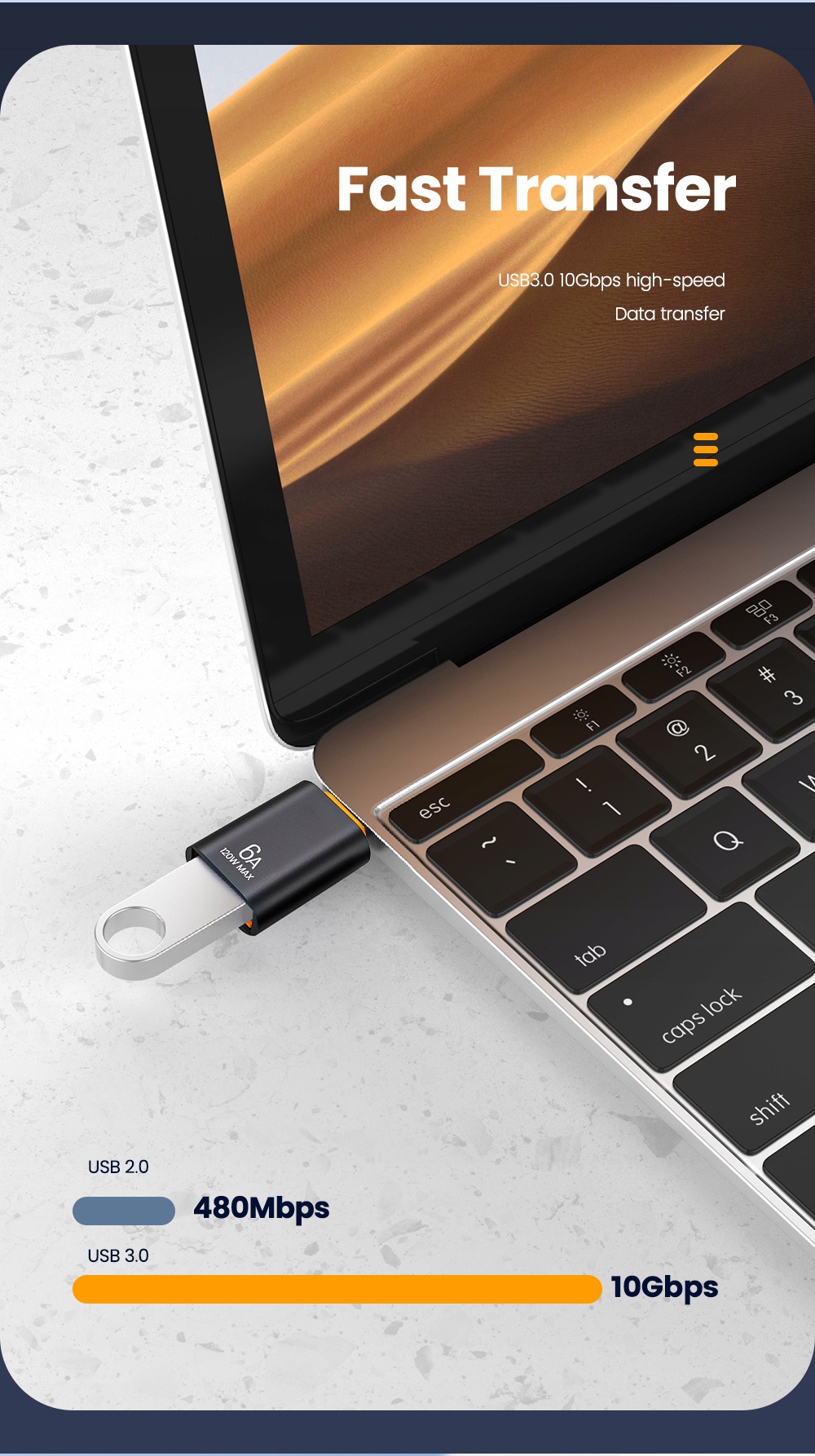 Adapter OTG USB 3.0 USB_C do USB_A czarny 6A metalowa - obrazek 5