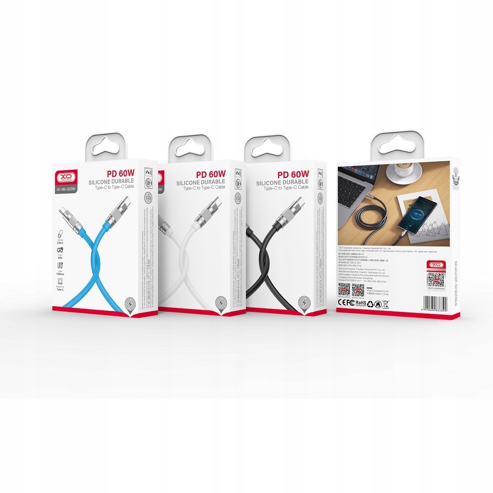XO kabel NB-Q228B USB-C - USB-C 1,2m 60W biały - obrazek 3