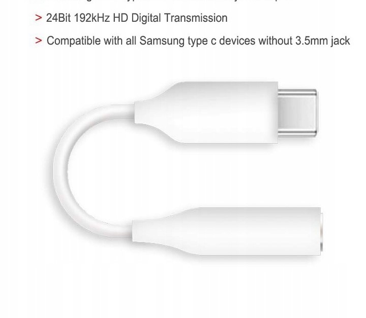 adapter przejściówka USB_C na 3.5mm Jack (F) kabel Audio słuchawki white