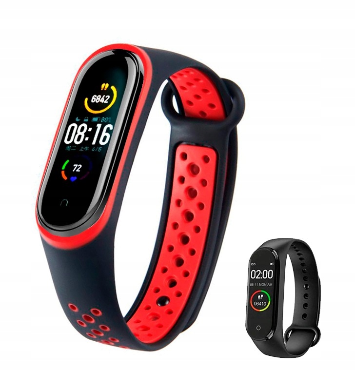 Pasek do Xiaomi Mi Band 5 Mi Band 6 Mi Band 7 15mm czarno-czerwony M5 M6 M7 - obrazek 2
