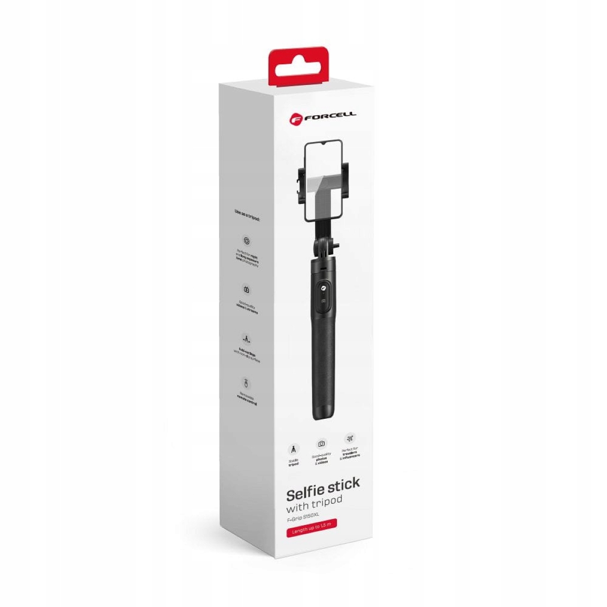 FORCELL selfie stick kijek na telefon 150cm statyw tripod + pilot bluetooth - obrazek 8