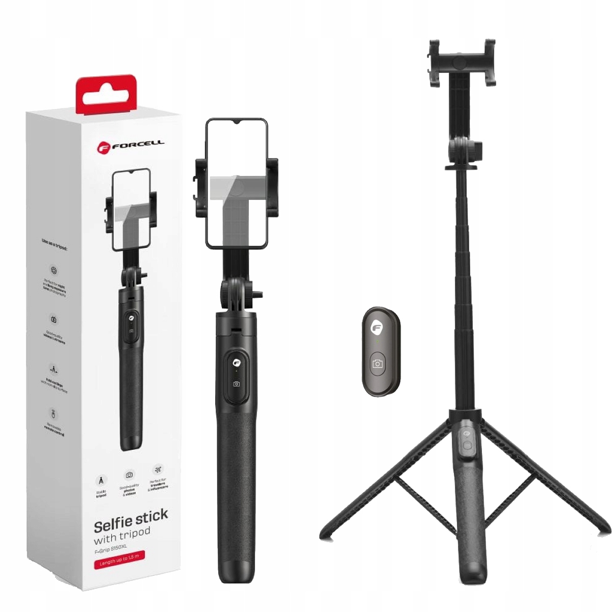 FORCELL selfie stick kijek na telefon 150cm statyw tripod + pilot bluetooth - obrazek 12