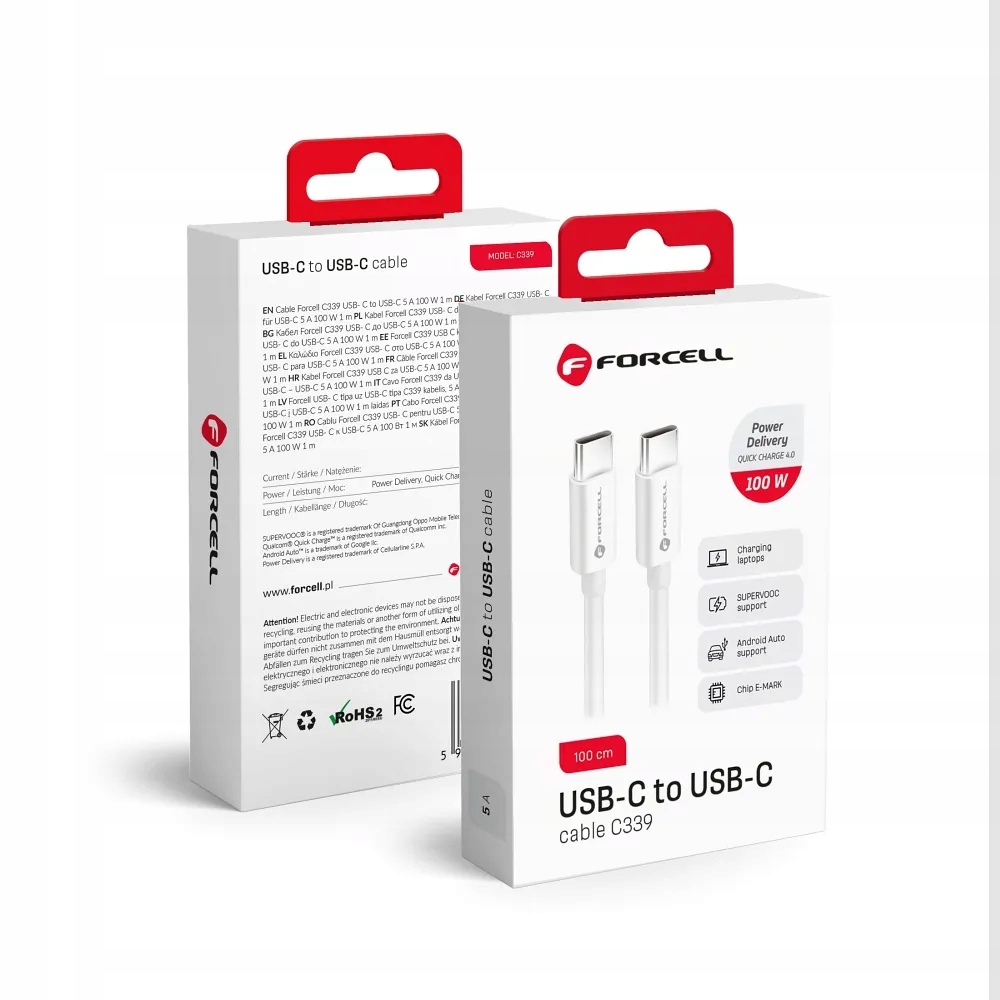 FORCELL F-ENERGY C339 kabel Typ C do Typ C PD QC4.0 5A 100W 1 m biały