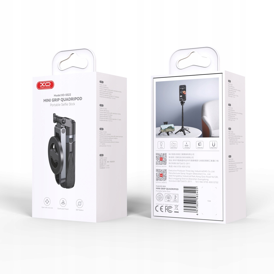 Kijek do selfie XO selfie stick Bluetooth tripod SS22 czarny magnetyczny - obrazek 2