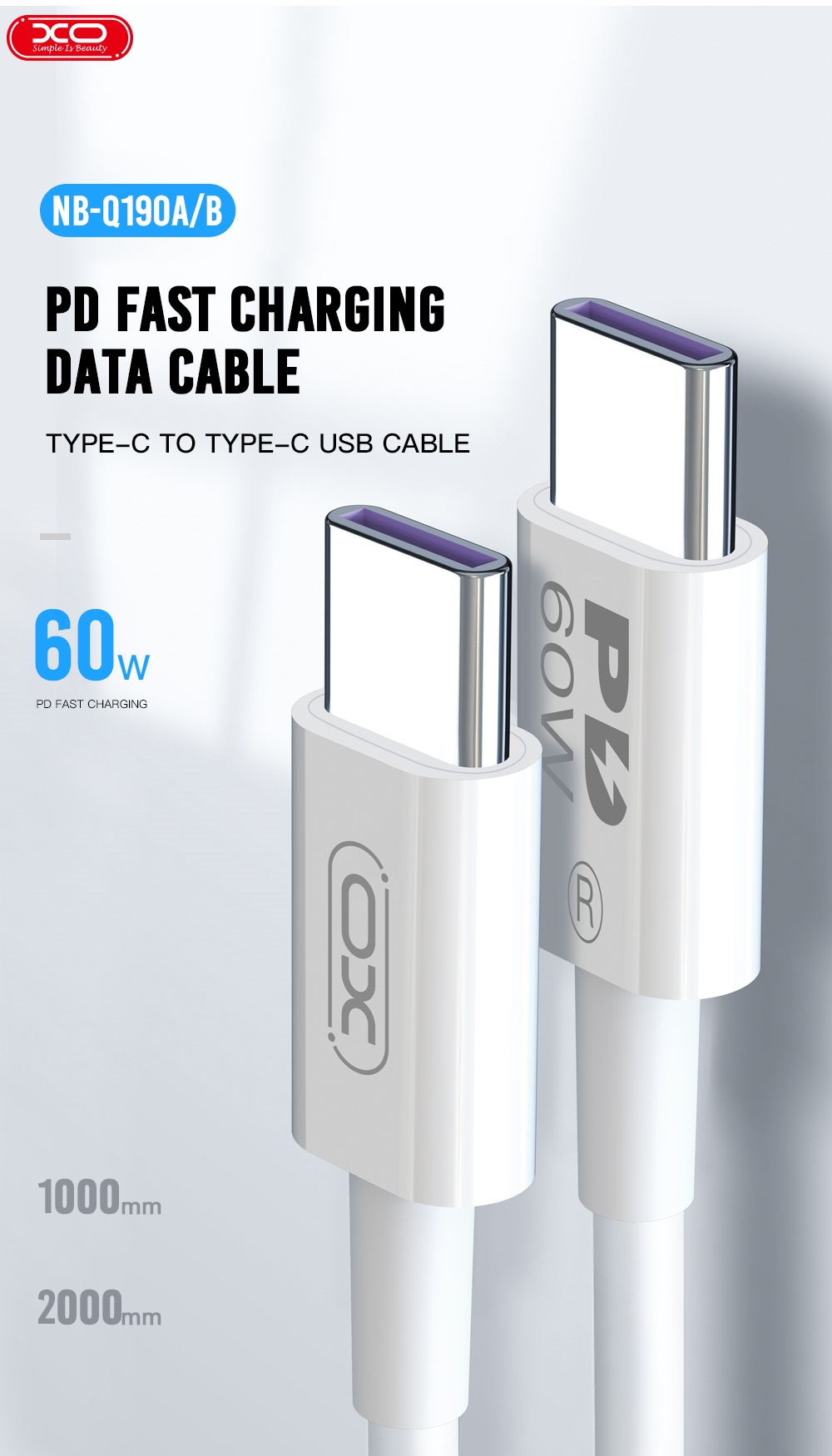 Kabel XO USB typ C - USB typ C 1 m biały - obrazek 3