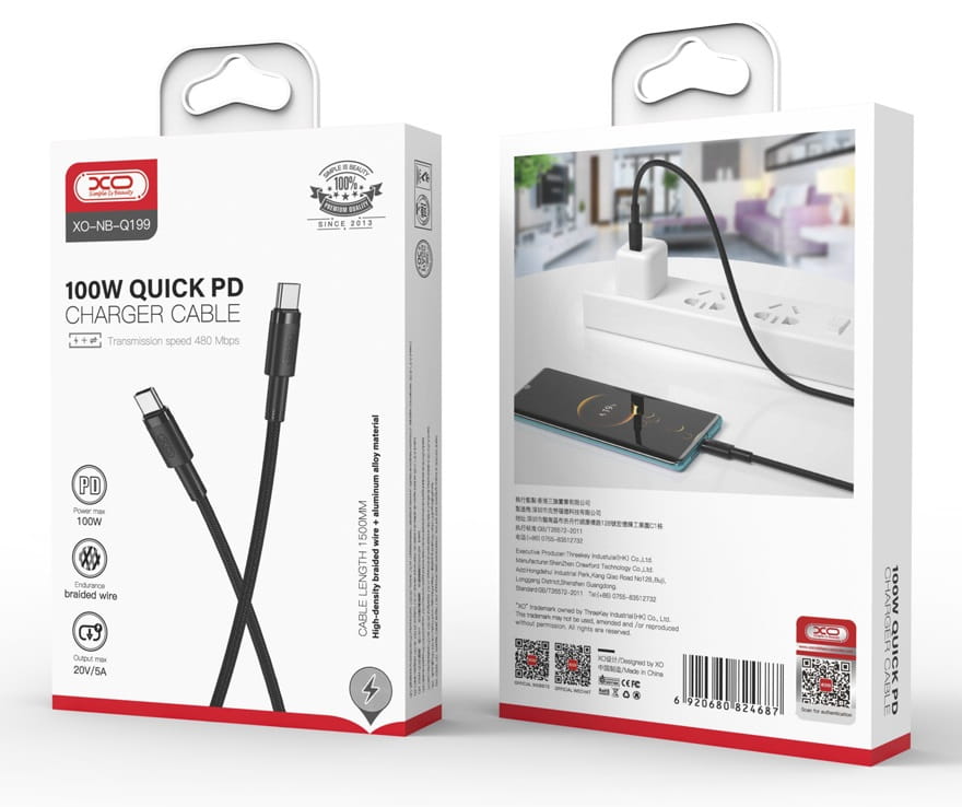 Kabel XO USB typ C - USB typ C 1,5 m czarny - obrazek 6