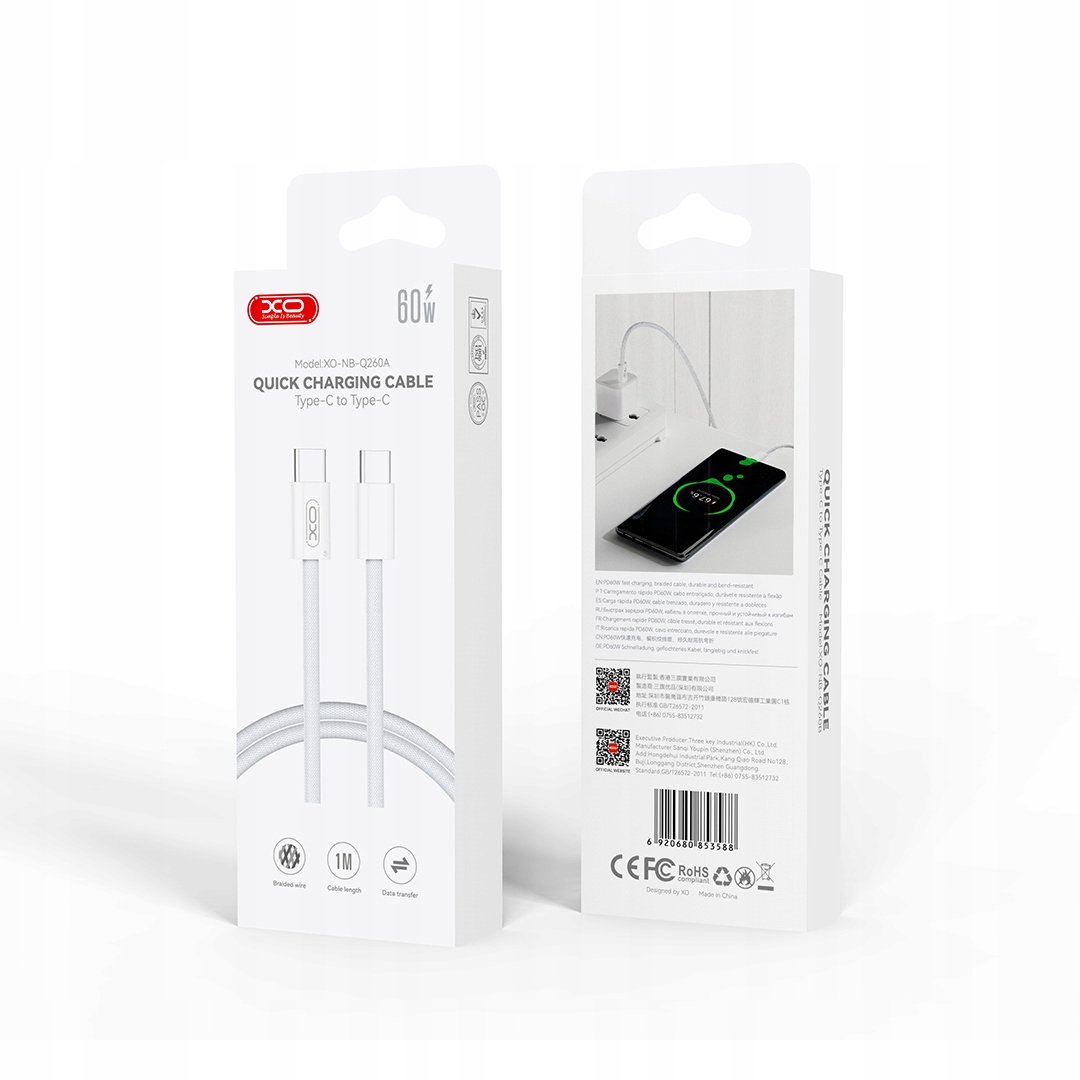 Kabel XO USB typ C - USB typ C 1 m biały - obrazek 4