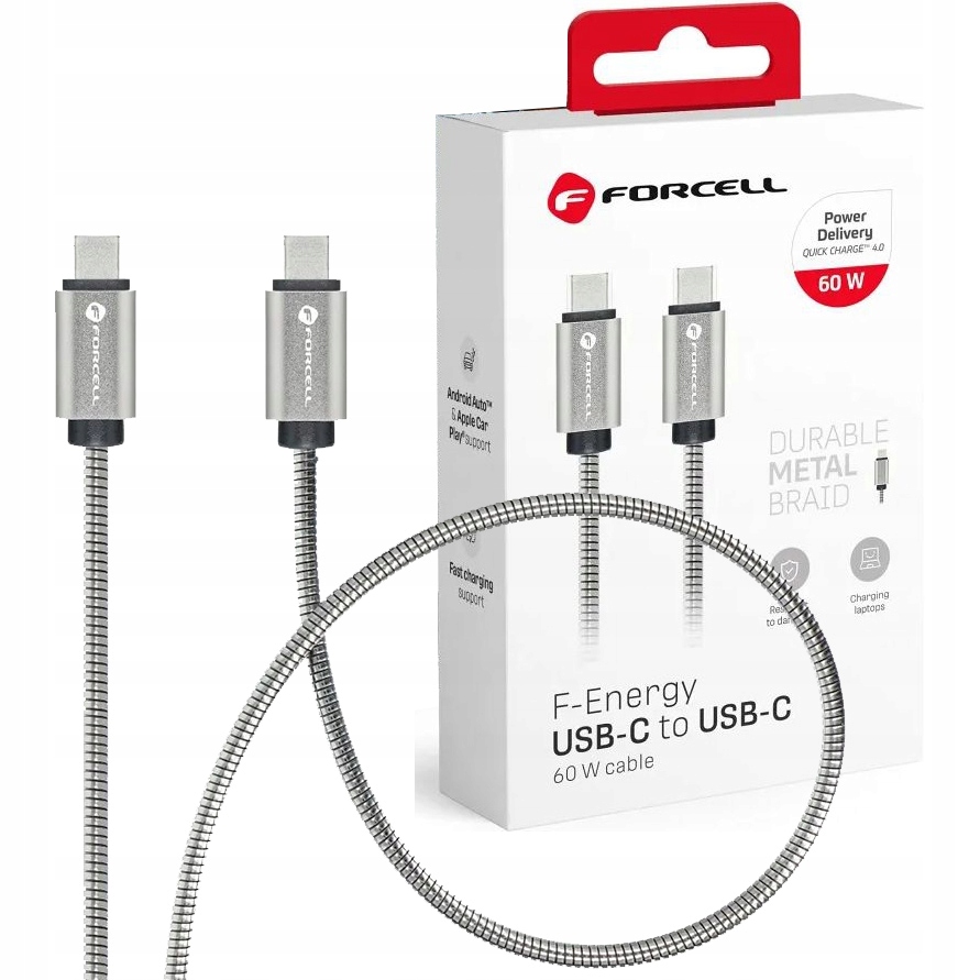 Kabel Forcell USB typ C - USB typ C 1 m srebrny