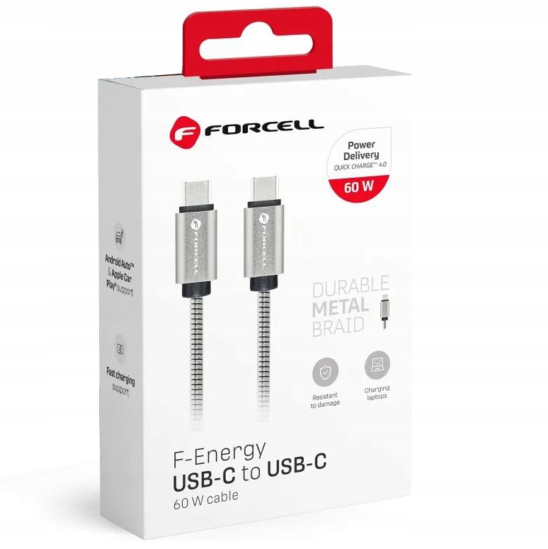 Kabel Forcell USB typ C - USB typ C 1 m srebrny - obrazek 7