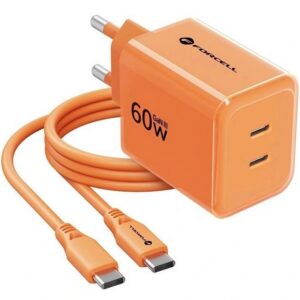 Mocna szybka ładowarka sieciowa 60W, PD QC 2xUSB-C GaN 3 PPS + Kabel 1m