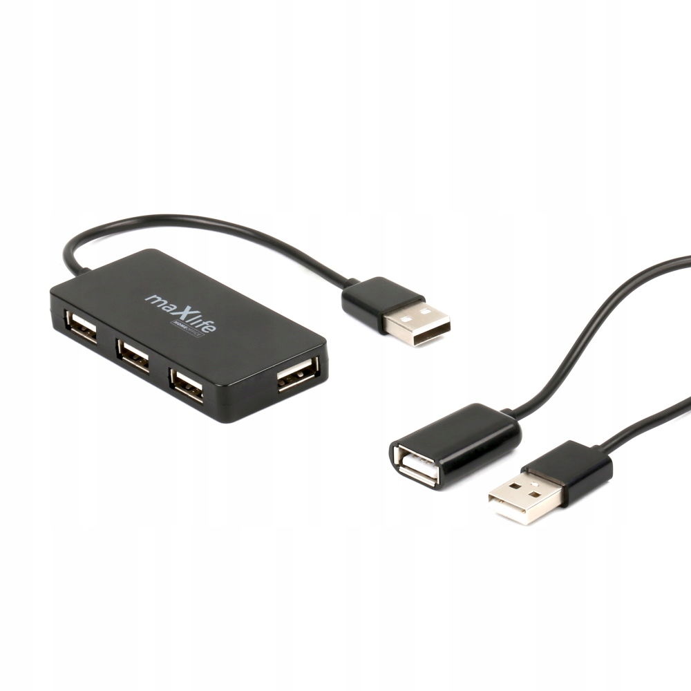 Maxlife Home Office USB 2.0 hub USB - 4x USB 0,15 m czarny + kabel 1,5 m