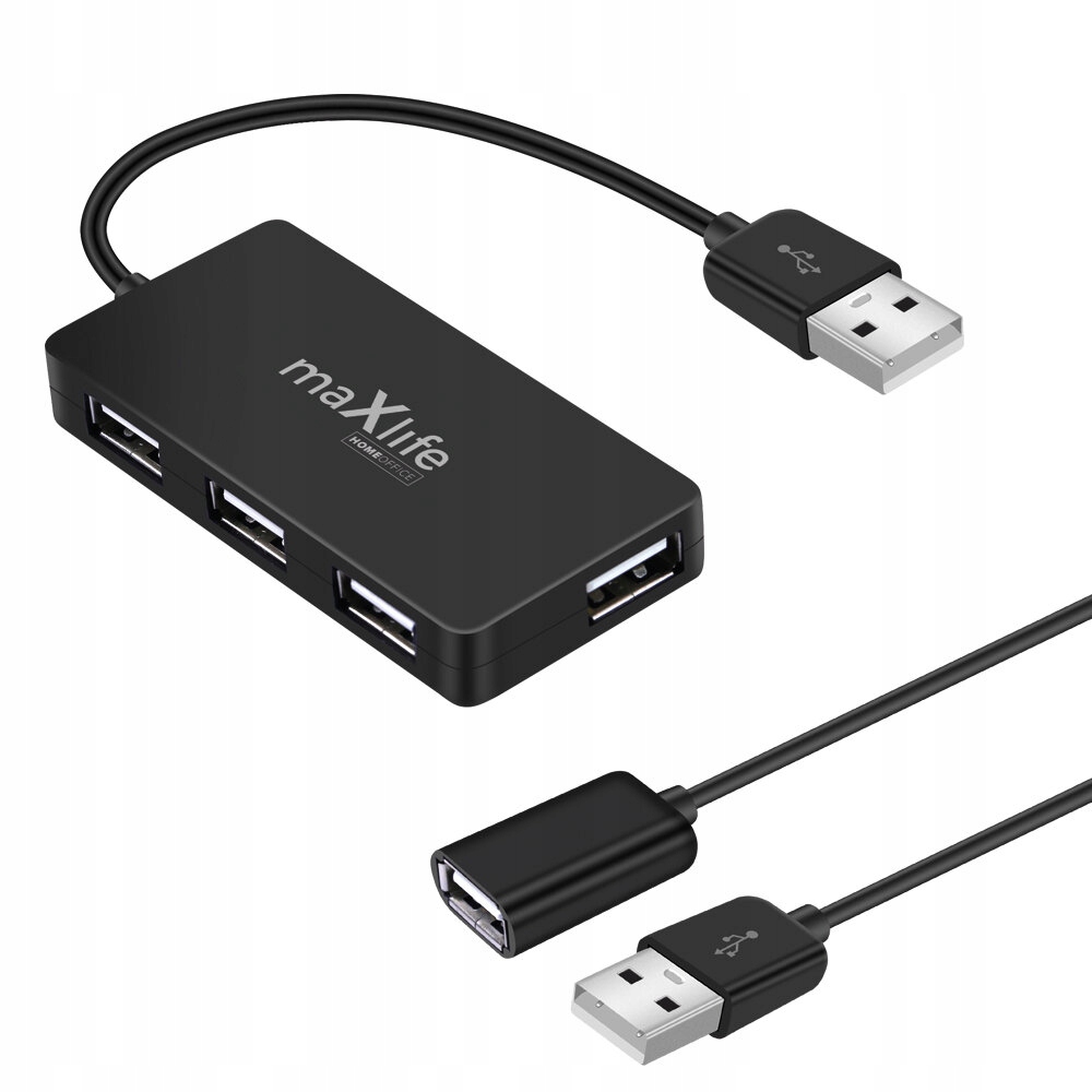 Maxlife Home Office USB 2.0 hub USB - 4x USB 0,15 m czarny + kabel 1,5 m - obrazek 2
