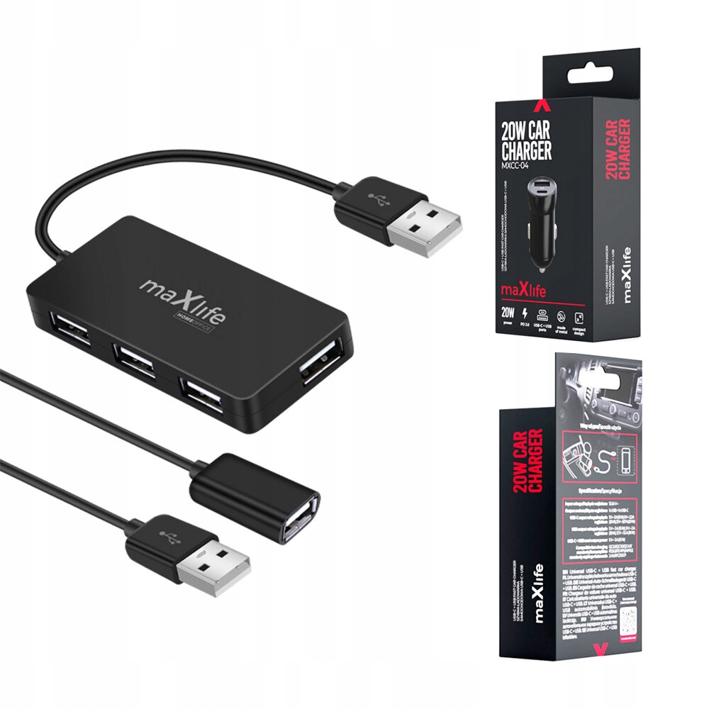 Maxlife Home Office USB 2.0 hub USB - 4x USB 0,15 m czarny + kabel 1,5 m - obrazek 6