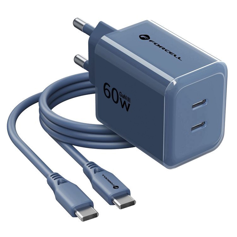 Ładowarka sieciowa 60W Forcell 2x USB-C z kablem w zestawie szybka mocna - obrazek 5